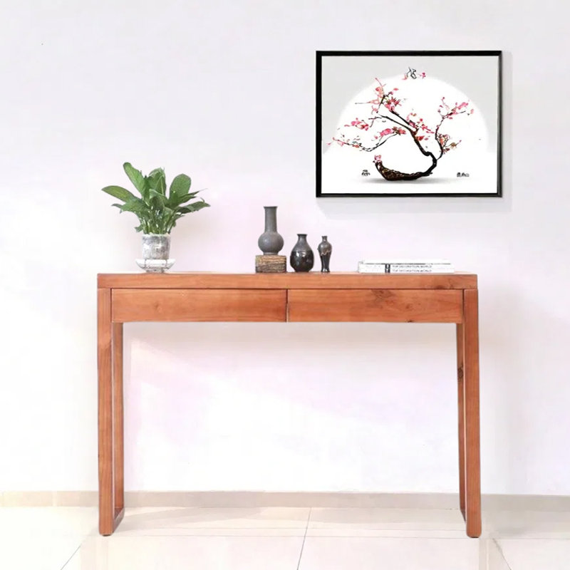 Modern Chinese Style Solid Pine Entryway Table, 33.5" H x 55.1" W x 11.8" D