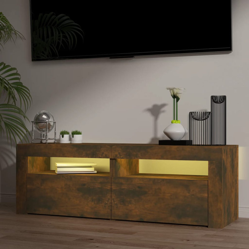 Letizia TV Cabinet with LED Lights 120x35x40 cm, Smoked Oak