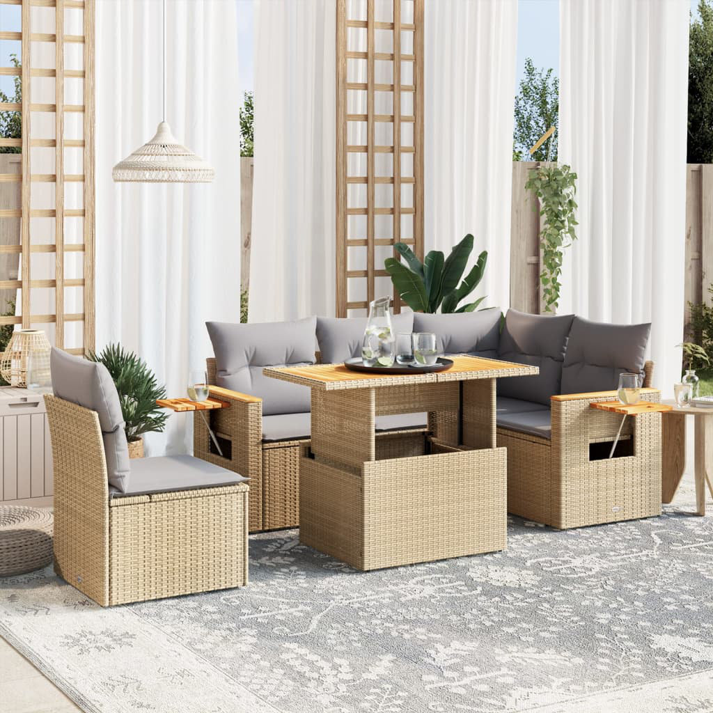 Vidaxl 6-Tlg. Garten-Sofagarnitur mit Kissen Schwarz Polyrattan