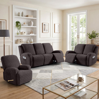 Housse pour canapé en jacquard doux à 1, 2 ou 3 sièges avec housse de canapé extensible, protecteur de meuble lavable à la machine avec poches latérales