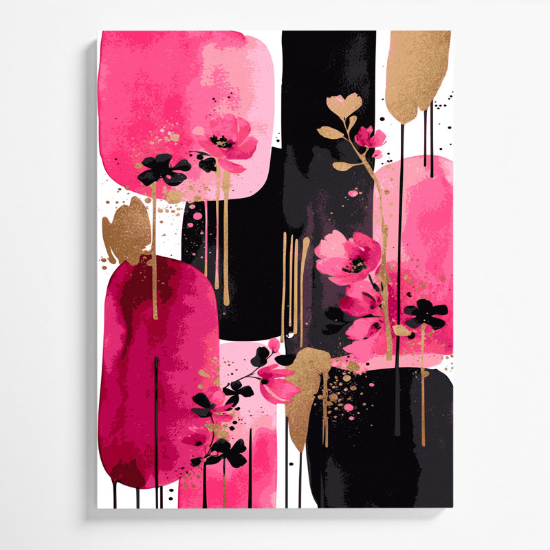 Abstrait aquarelle sur toile rose, H 24 po x l 20 po