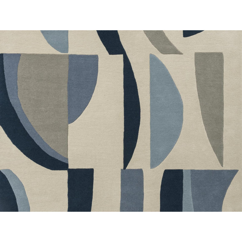 Torillo Hand Tufted Wool Abstract Area Rug in Sky/Cornflower/Ivory, Rectangle 5'7" x 7'10"