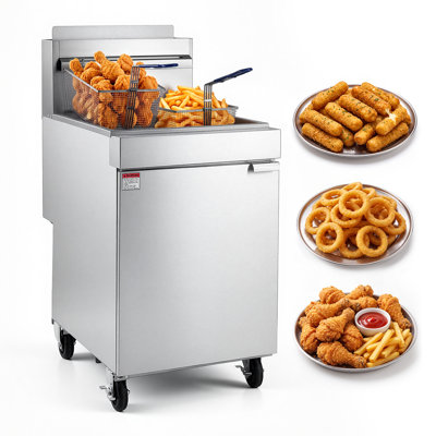 Friteuse commerciale au propane 150 000 BTU avec 2 paniers, friteuse à 5 tubes, chariot de friteuses au sol en acier inoxydable, capacité de 80 lb pour les restaurants