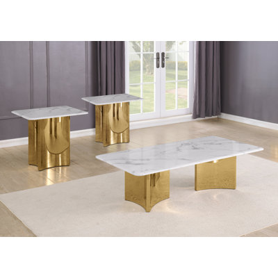 3 Piece White Marble Coffee Table Set