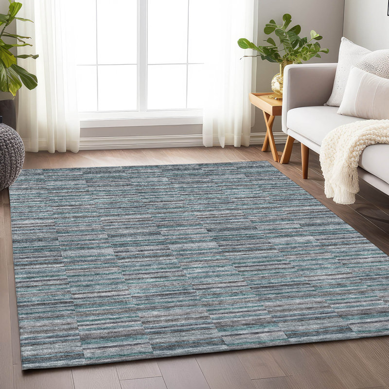 Premium Machine Washable Prisco Teal Rug, Rectangle 9' x 12'