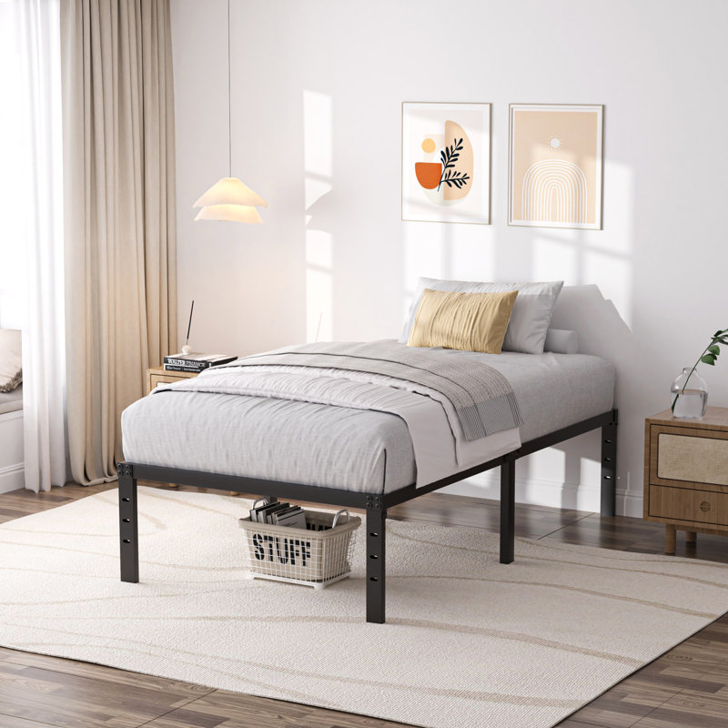 Alwyn Home Bed Frame No Box Spring Need 16 Inch Heavy Duty Tall Platform Bed Frame, Twin