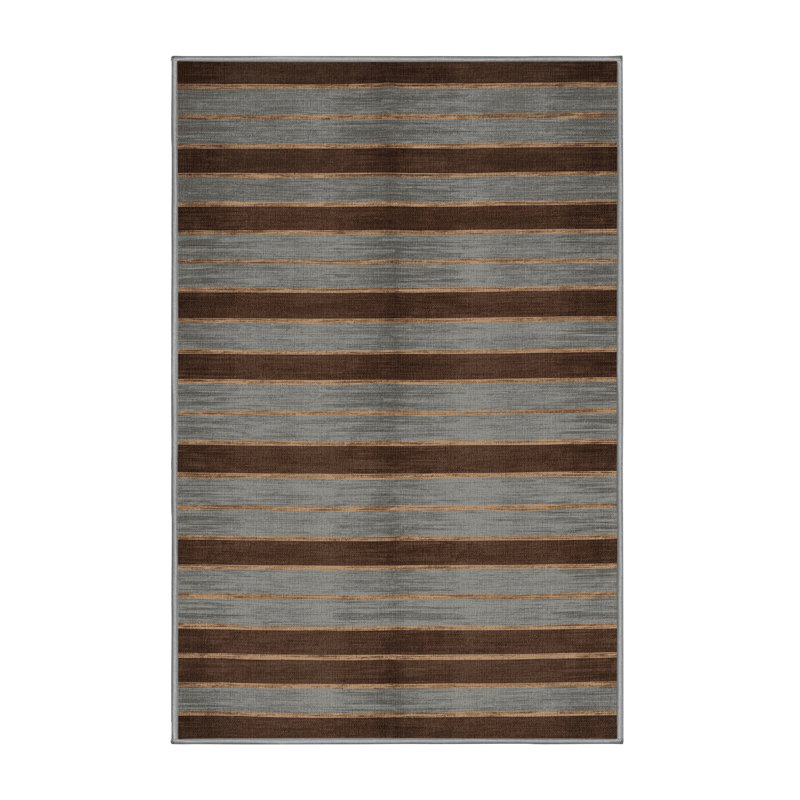 Tapis gris à rayures horizontales lavable à la machine, Rectangulaire 2 pi x 3 pi