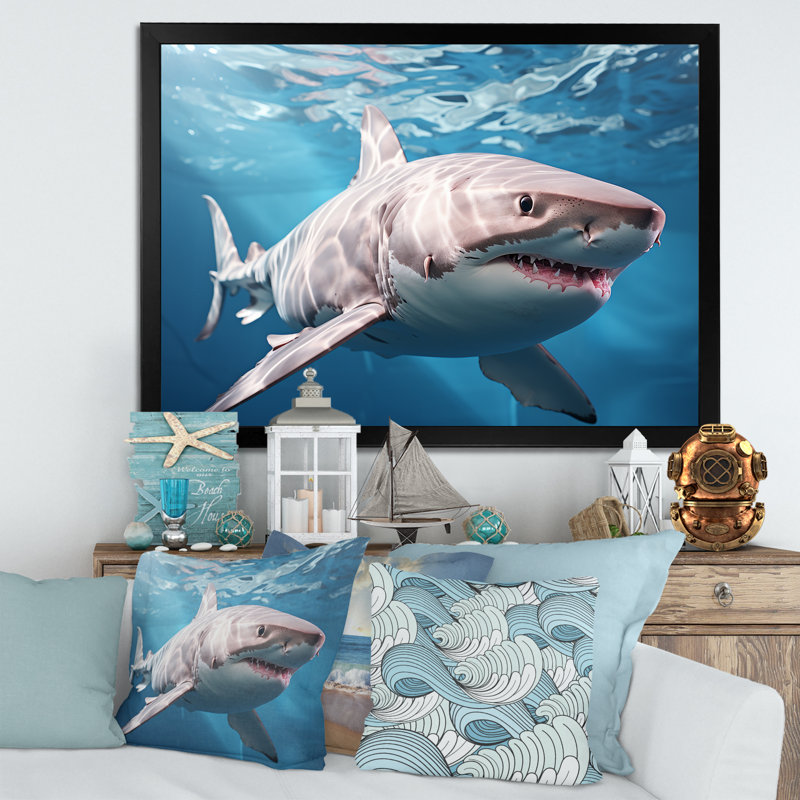 " Oceans Blue Ghost Shark Photography IV ", Black Single Picture Framed, 16" H x 32" W x 1" D