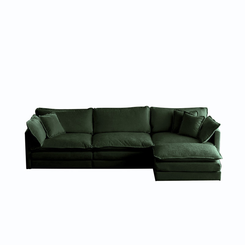 Modular Oversized L Shaped Sectional Sofa, Green Chenille, 33" H x 111.5" W x 35" D