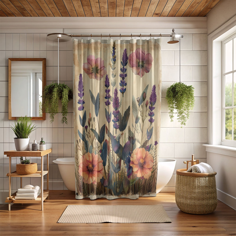 Rideau de douche floral 1 pièce, H 74 po x l 71 po