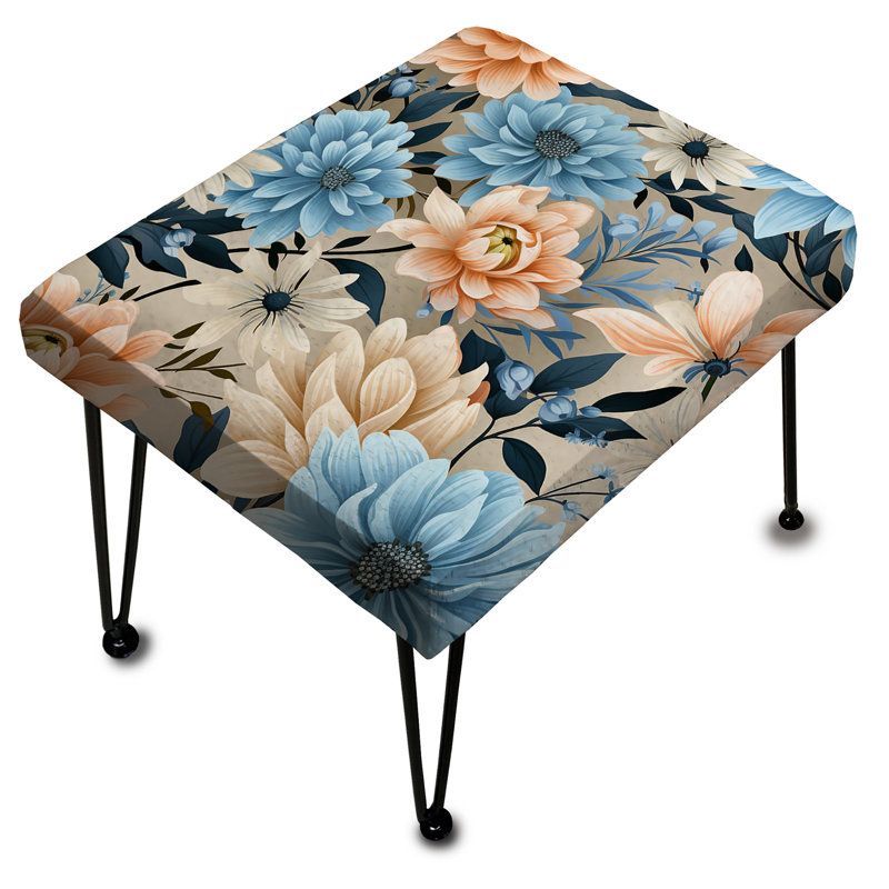 Motif floral bleu et beige à motif vichy - repose-pieds rectangulaire floral
