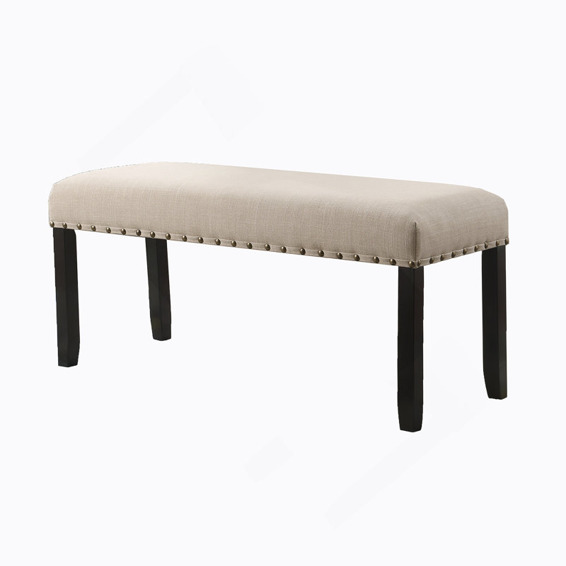 Fabric Dining Bench With Nailhead Trim, Tan, Tan