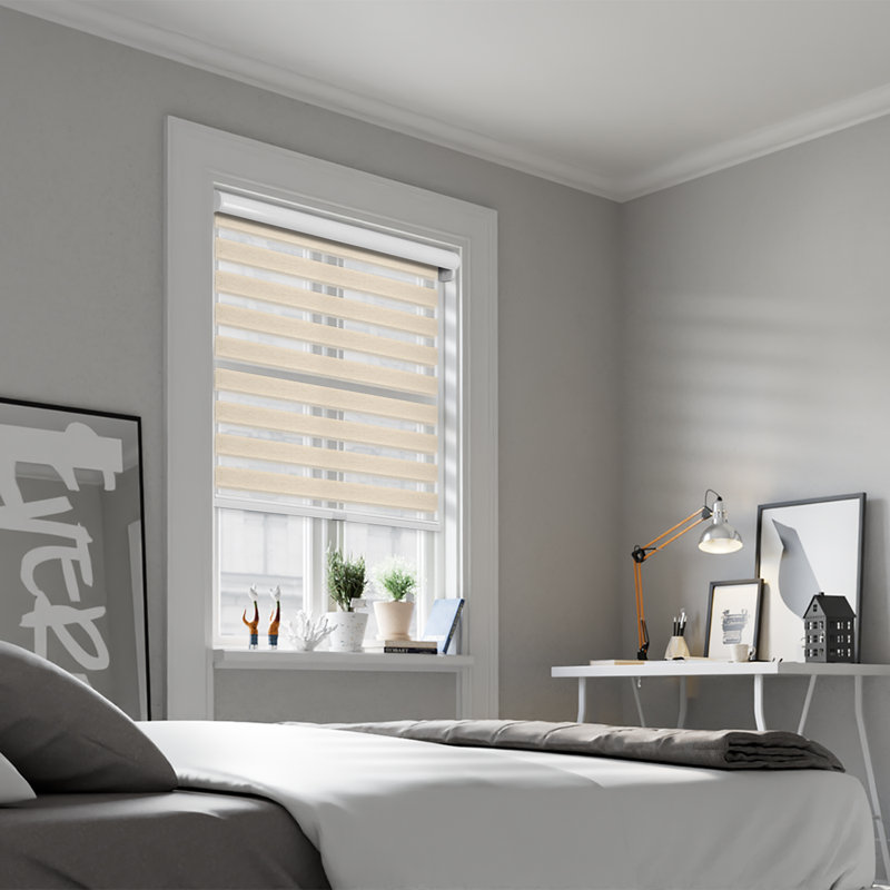 Custom Cordless Zebra Roller Shades – Premium Dual Layer Sheer and Solid Fabric Stripes - Light Filtering and Room Darkening