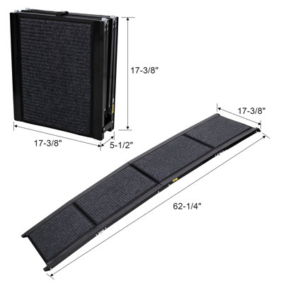 Folding Dog Ramp for Car, Portable Pet Ramp with Non-Slip Felt Rug Surface, Supports Up to 150 LBS, Wide Stable Pet Car Ramp for Medium Large Dogs, SUV, Truck & Outdoor Travel