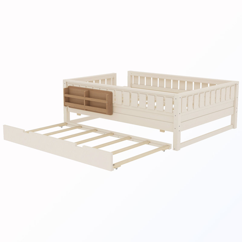 Lit double avec bibliothèque et lit gigogne, Beige, Double