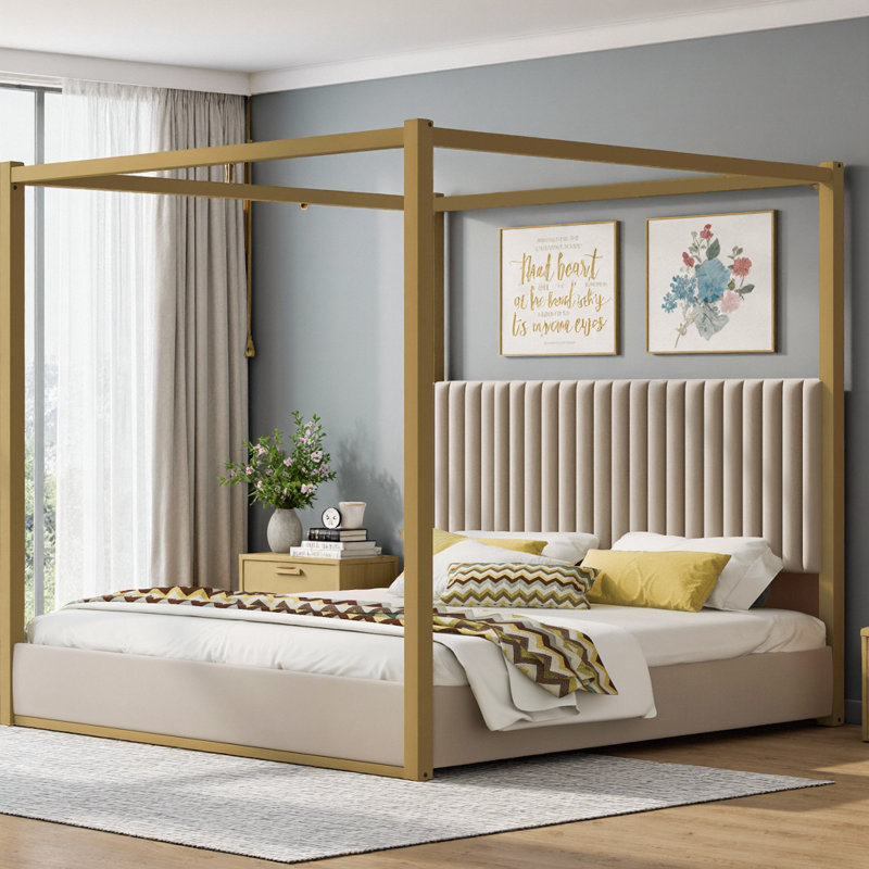 Wyndham Upholstered Canopy Bed, Queen, Beige