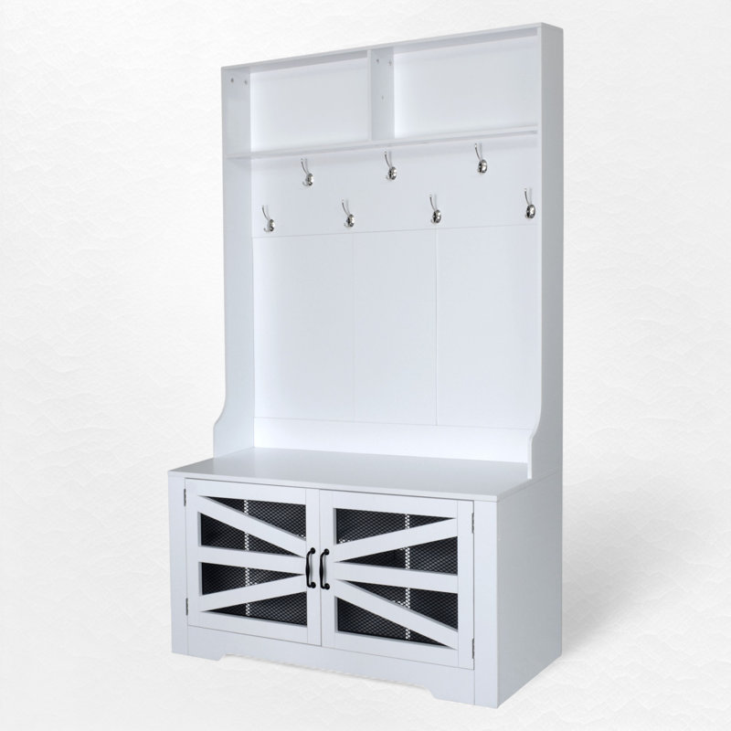 Arbre d'entrée de 43,33 po de largeur avec banc et rangement, Blanc