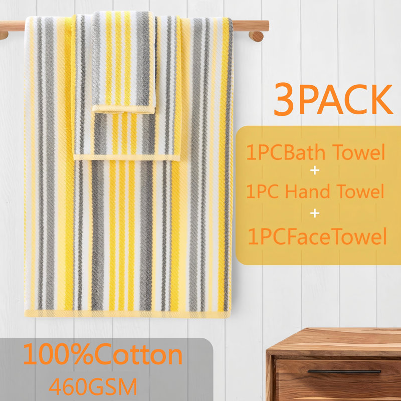 Towel With A Hook,Quick Dry, Soft, Absorb & Lightweight,Shower Towel Decorative Set(Yellow Gray)