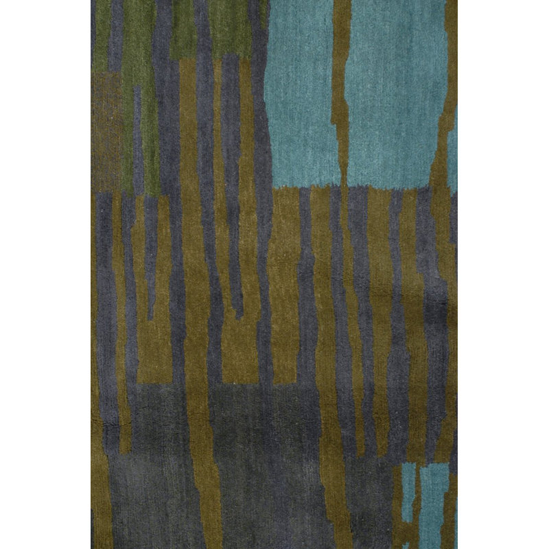 Righe Wool Abstract Area Rug in Green, Rectangle 3' x 5'