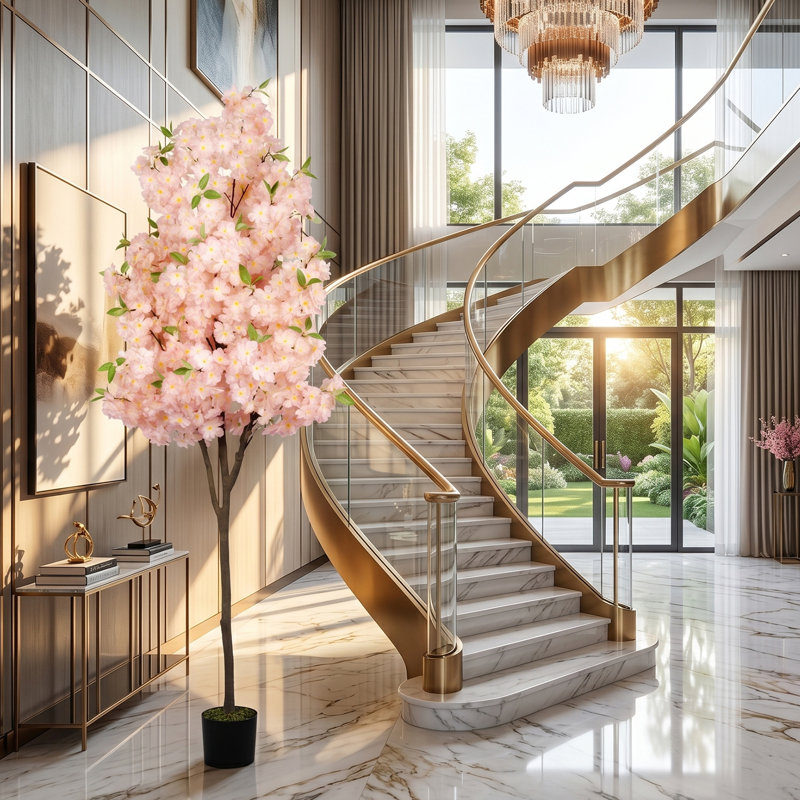 Cerisier artificiel en fleurs de 1,80 m, faux cerisier réaliste avec fleurs roses (Cerisier en fleurs de 1,80 m)