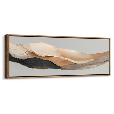 Extra Large Layered Beige Brown Black Forms Modern Abstract Framed Canvas Print Wall Art