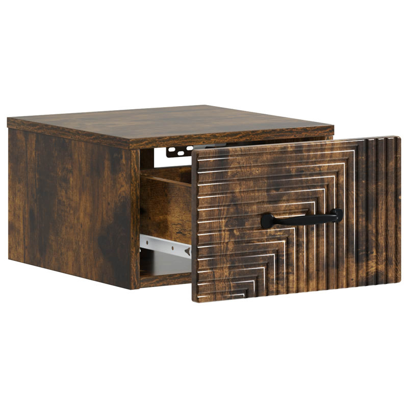 34.5cm W Manufactured Wood Bedside Table, Smoked Oak