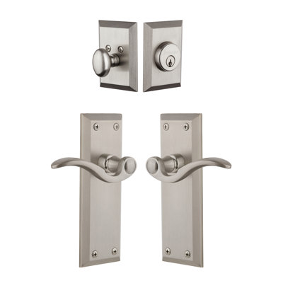 Fifth Avenue Long Plate Complete Entry Set with Single Cylinder Deadbolot and Bellagio Lever
