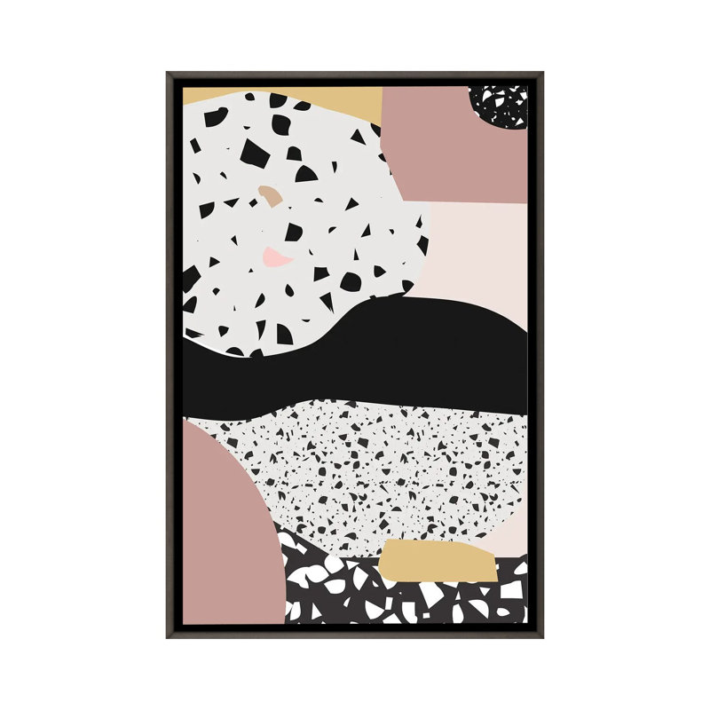 Rose terrazzo-impression d’art graphique, Pas de tapis, H 26 po x l 18 po x 1,5 po, Toile avec cadre gris