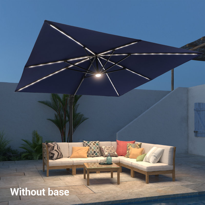 Parasol en porte-à-faux éclairé avec manivelle 120 po Deaundra, Marine