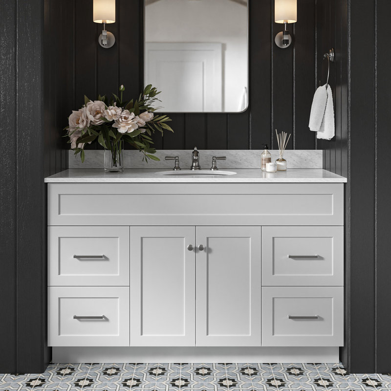 Partham 55'' Single Bathroom Vanity with Carrara Marble Top, Gray