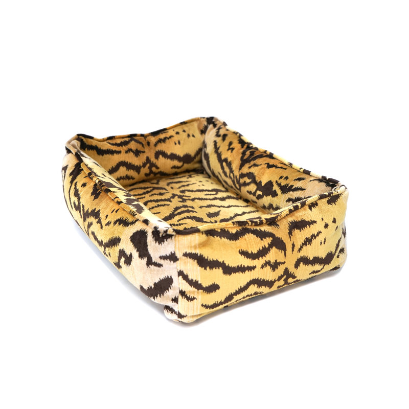 Tigre Dog Bed Bolster, Ivory/Gold/Black, Small (26" W x 18" D x 7" H)