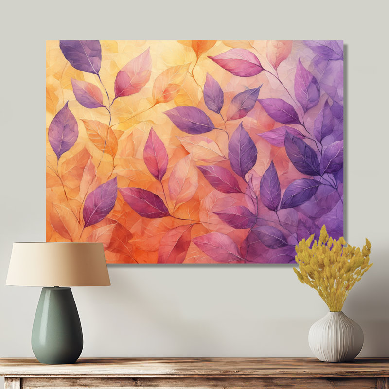 Inbar Sunset Leaves I - feuilles, art mural, H 34 po x l 44 po, Toile tendue, Ne s’applique pas