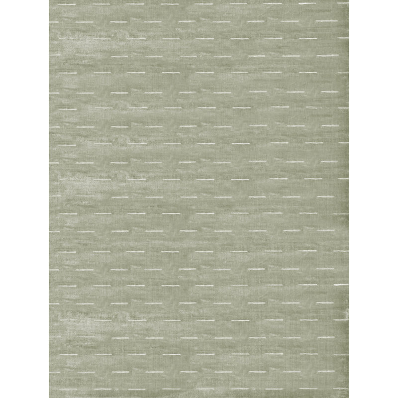 Hand Knotted Area Rug in Light Green/White, Rectangle 6' x 9'