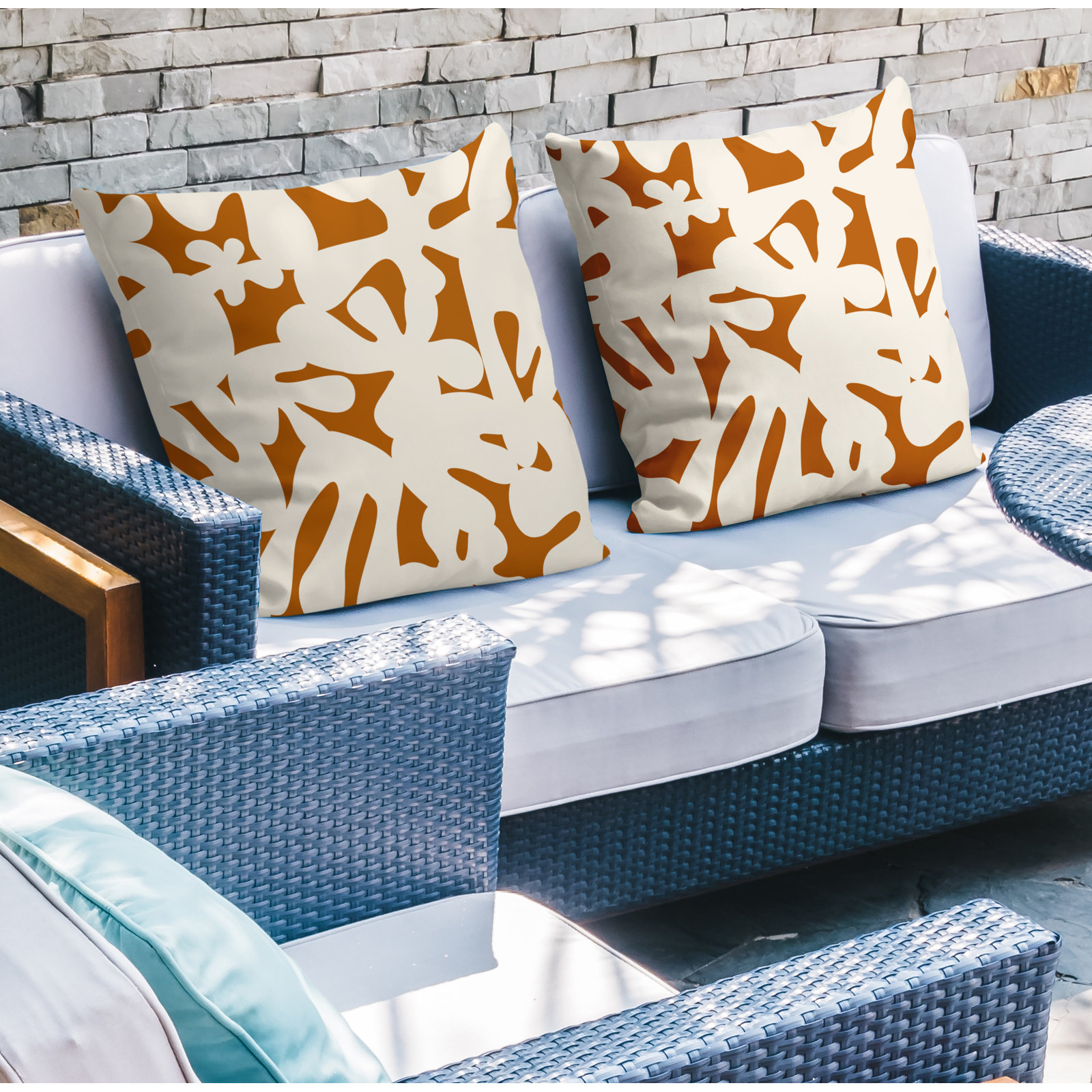 Lara Indoor/Outdoor Throw Pillow, Orange/Off White, 19" x 19"
