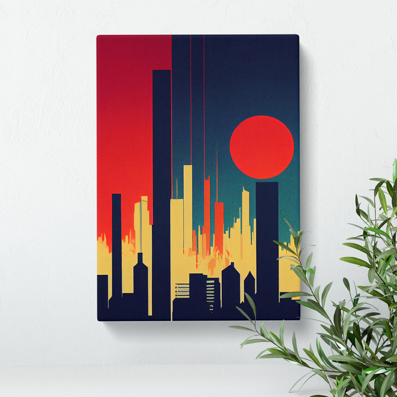 A City Skyline Sunset No.3 Abstract - Wrapped Canvas Print, 60cm H x 40cm W x 3cm D, Wrapped Canvas