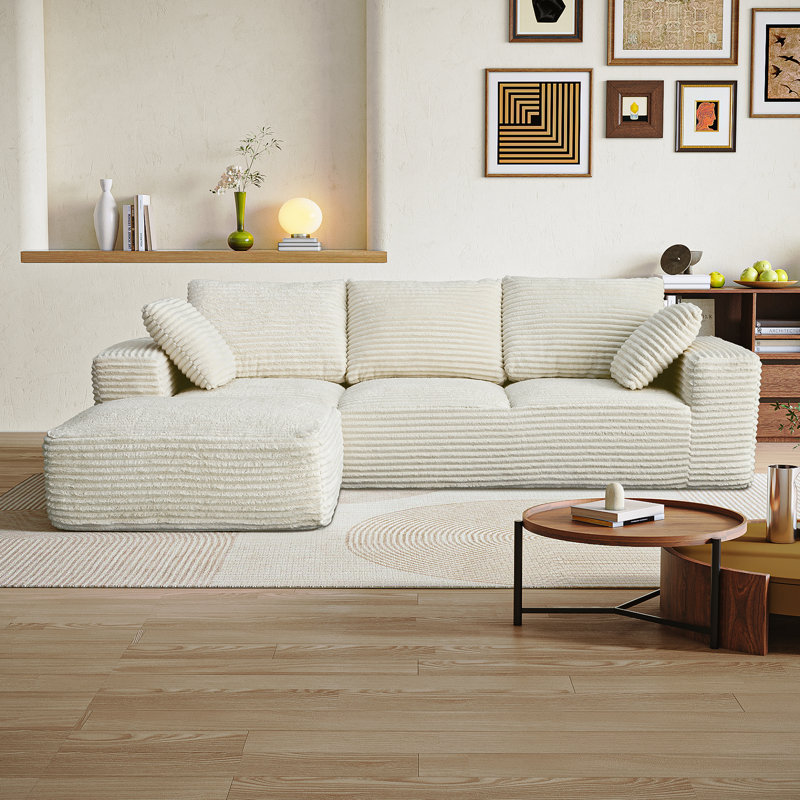Canapé modulaire 104,3 po, canapé nuage en forme de L, canapé moelleux en velours côtelé, canapé modulaire pour le salon, aucun assemblage requis, beige