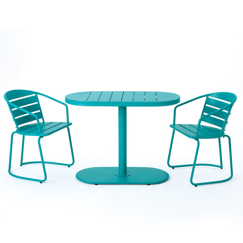 Table et chaise de bistro d'extérieur - Fer, bleu sarcelle, pour patio