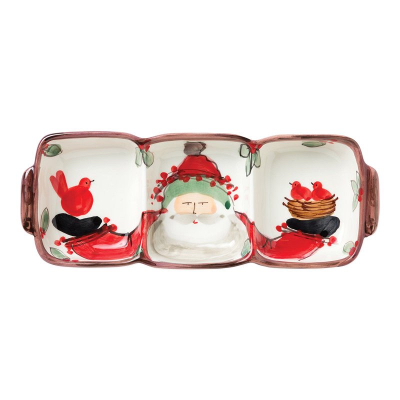 Old St. Nick Earthenware Divided Serving Dish
