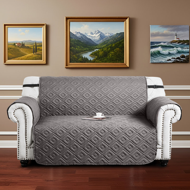 Box Cushion Sofa Slipcover, Light Grey & Dark Grey, 179cm H x 224cm (2 Seater)