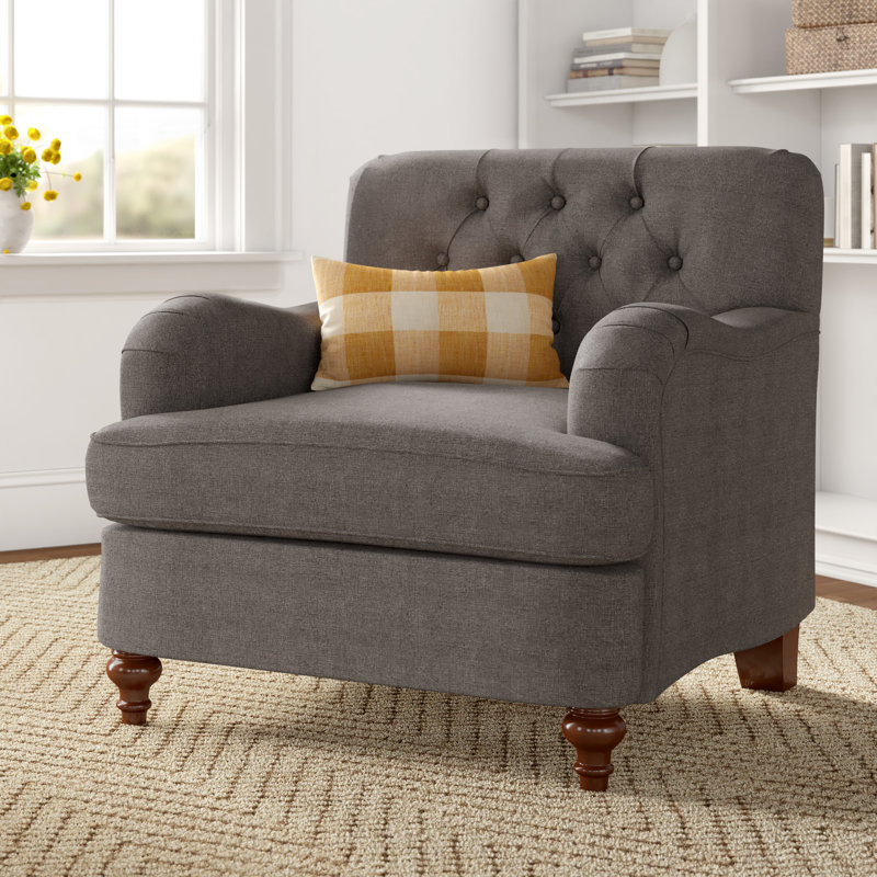 Fabric Chair Featuring English-style curved arms, Gray Fabric