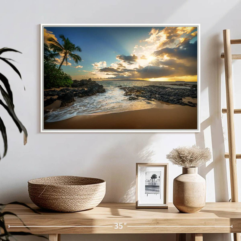 Makena Cove, ciel coucher de soleil, Cadre flottant blanc, 40 po x 27 po