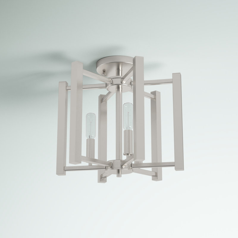Claude 3 - Light 13'' Caged Geometric Semi Flush Mount in Satin Nickel, Satin Nickel