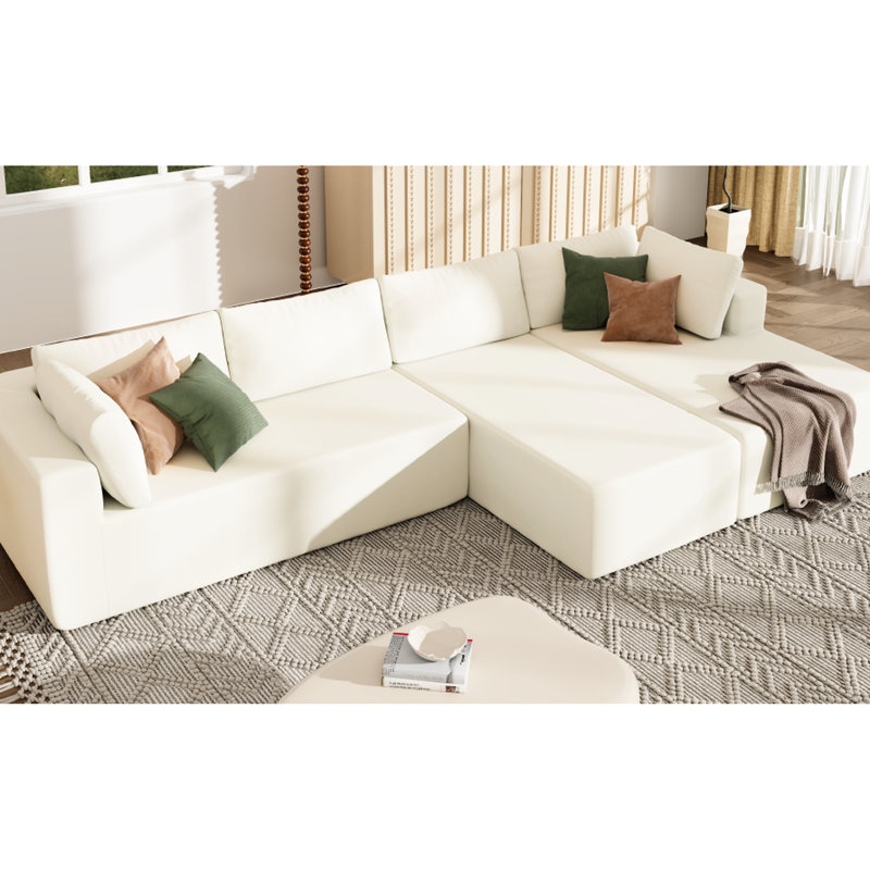 Canapé modulaire 3 pièces beige, 3 pièces, rembourré de mousse haute densité