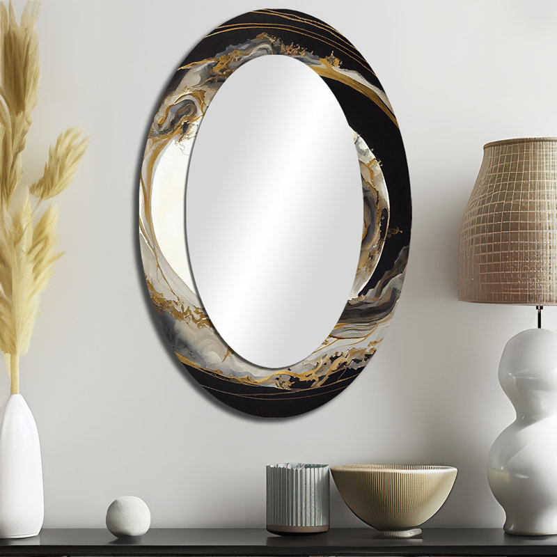 Gold Glamour Wave I - Large Oval Wall Mirror On Metal, 36" x 24"