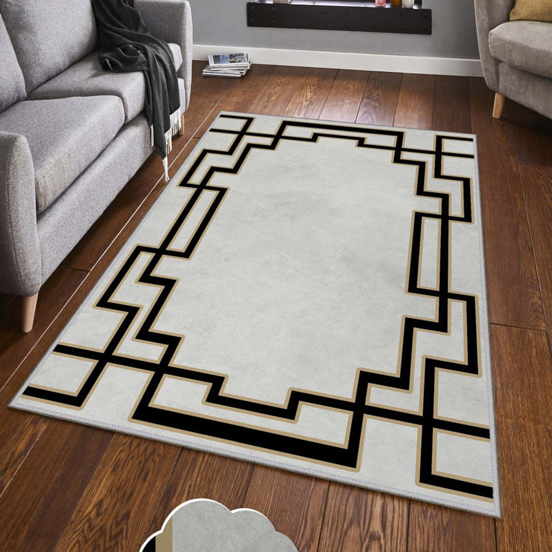 Tapis tissé de qualité supérieure, 100% polyester, 4,6 x 7,2 pi | Pois antibactérien antidérapant en PVC | Impression numérique 3D, lavable à la machine, hauteur des poils: 0,3 po | Idéal pour le salon, la chambre à coucher et les espaces repas