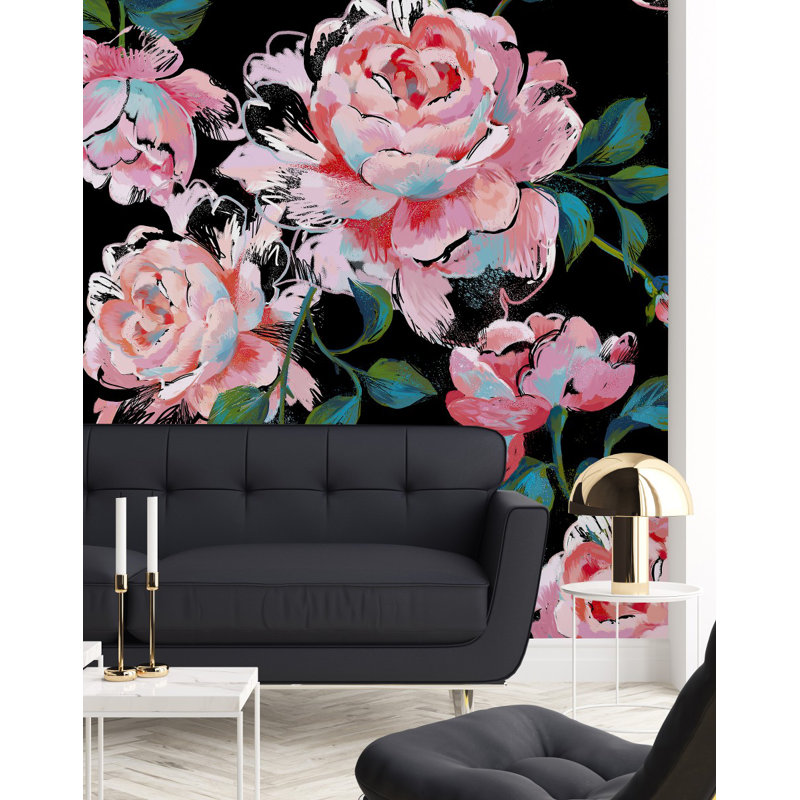 Dark Wallpaper With Pink Flowers