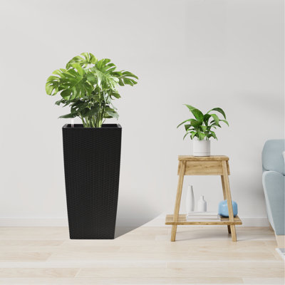 Grand pot à fleurs de 30 pouces de hauteur avec trous de drainage auto-arrosants et plateaux intérieurs Pot de fleurs intérieur avec trous de drainage, moniteur de niveau d'eau, seau intérieur pour le jardin, le patio, le porche, la cour arrière, noir