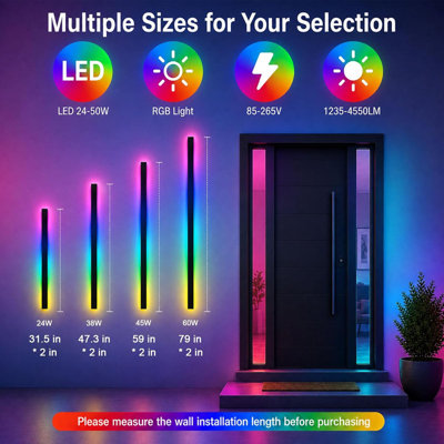 47.2 Inch Modern Outdoor RGB Wall Lights 7 Colors and 358 Light Effects, Dimmable with Remote