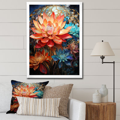 Art bouddhiste orange, turquoise, mandala de lotus - impressions sur toile bouddhisme