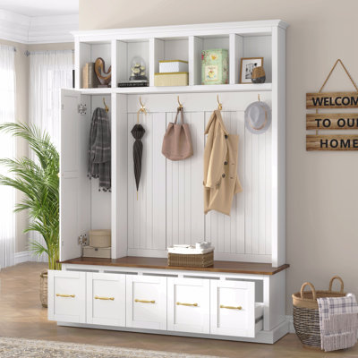 Arbre d'entrée avec porte-manteaux, banc à chaussures et armoire de rangement